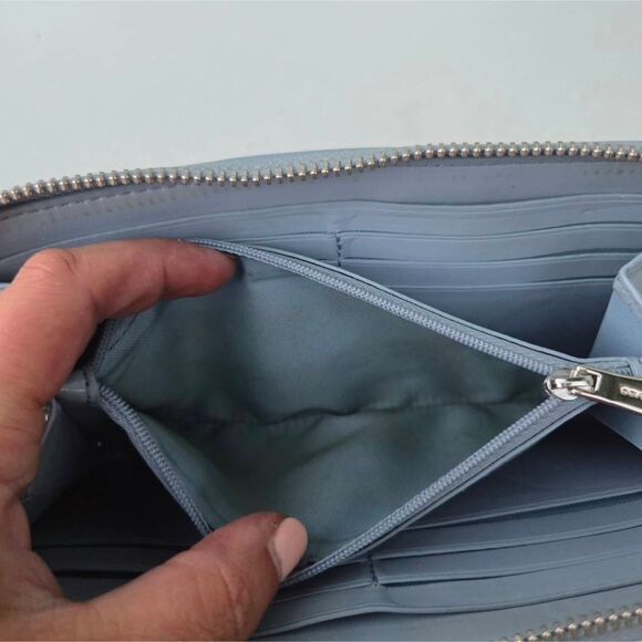 Coach Signature Canvas Long Accordion Zip Wallet in Cream/Blue. - Picture 7 of 7